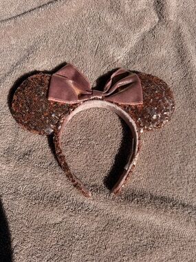 Disney Sequin Mouse Ear Headband in Rose Brown with Bow
